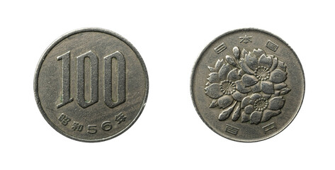 100 Yen coin from japan, 56 year of Showa era. Obverse and reverse sides.