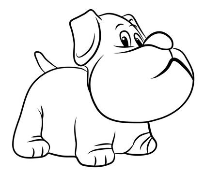 In the animal world. Cartoon. Image of a dog. Black and white drawing, coloring.