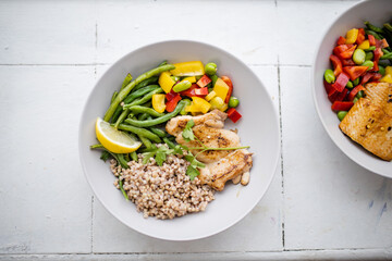Chicken and buckwheat dish with green beans and bell pepper