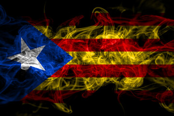Catalonia, Catalan, Catalonian, Spain smoke flag isolated on black background
