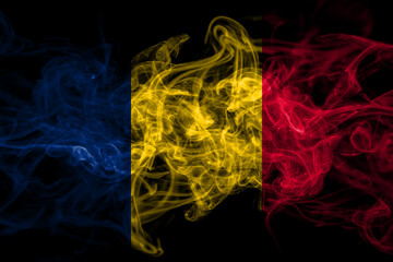 Chad, Chadian smoke flag isolated on black background