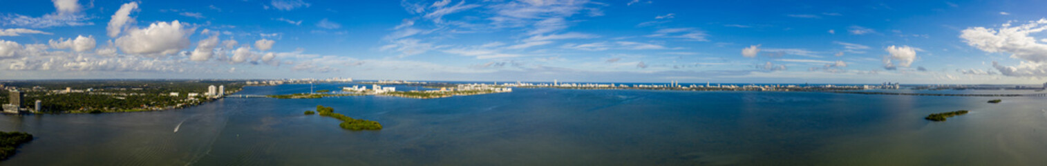 Aerial panorama Miami Biscayne Bay colorful landscape november 2020