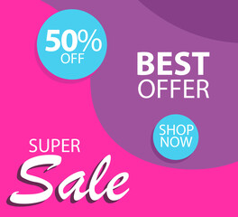 Super Sale 50% off Best Offer Shop Now Label Discount Vector Template Design Illustration