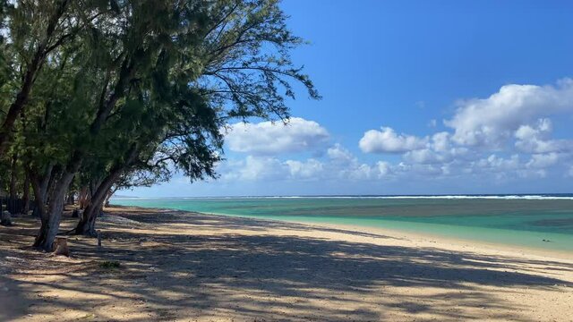 View of the lagoon and the tropical beach of La Saline les Bains on Reunion Island