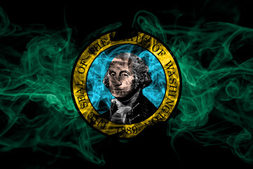 United States of America, America, US, USA, American, Washington smoke flag isolated on black background