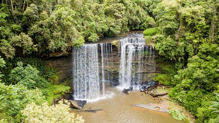 Wiegand River Waterfall - José boiteux. Aerial view of beautiful waterfall in the middle of the...
