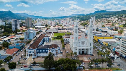 Rio do Sul city center - SC. Aerial view of the cathedral r city center