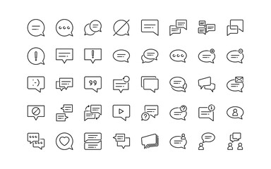 set of communication thin line icons, social, community, bubble speech