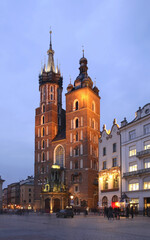 Basilica of St. Virgin mary at market square in Krakow. Poland