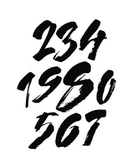 vector set of calligraphic acrylic or ink numbers. ABC for your design, brush lettering on a white background