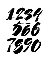 set of calligraphic acrylic or ink numbers. ABC for your design, brush lettering on a white background