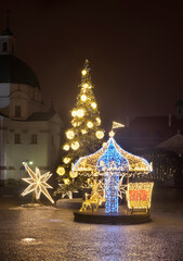 Holiday decorations of New Town market in Warsaw. Poland