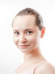 Fototapeta premium Beautiful Young Woman with Clean Fresh Skin look away .Girl beauty face care. Facial treatment . Cosmetology