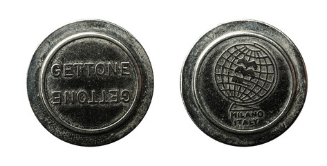 Italian general coin called “Gettone” for old phone boxes. Coined in Milan.