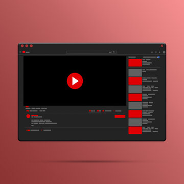 Youtube interface on browser window. Social media interface. Web interface browser page. Computer browser. Profile youtube social page design 3d render