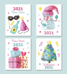 watercolor new year 2021 cards