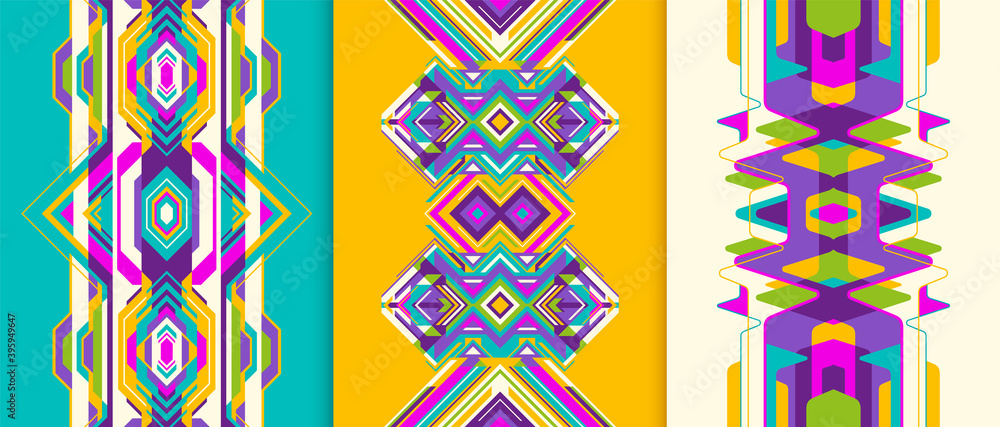 Poster set of colorful abstract backgrounds in geometric style design. vector illustration.