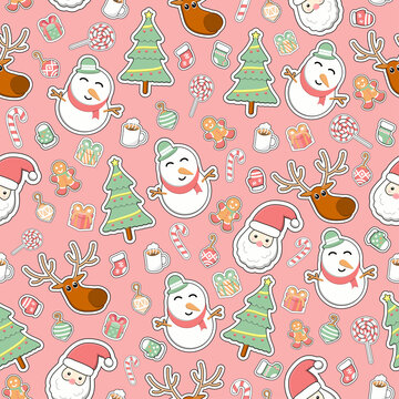 Christmas sticker decals seamless pattern, holiday background
