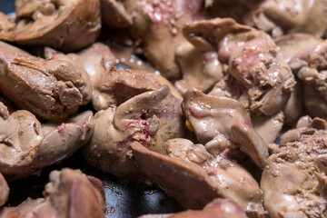 fried chicken liver close-up. selective focus. Food preparation