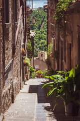 Narrow streets of the medieval town of Bolsena, Lazio - Italy