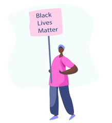 Fototapeta na wymiar African American Protesters with Black Lives Matter Placards,Posters,Megaphone Speaker and Loudspeaker Protesting on Strike or Demonstration.No Racism Concept.Fight for Rights.Vector Illustration