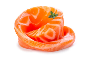 Rolled piece of fresh raw salmon