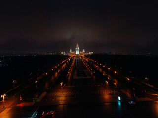 a panoramic view of the night city from a bird's eye view shot from a drone