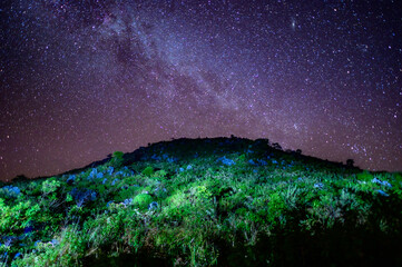 Milky Way galaxy and camping site at Doi Luang Chiang Dao, Chiang Dao Wildlife Sanctuary in Chiang Dao District of Chiang Mai Province, Thailand.
