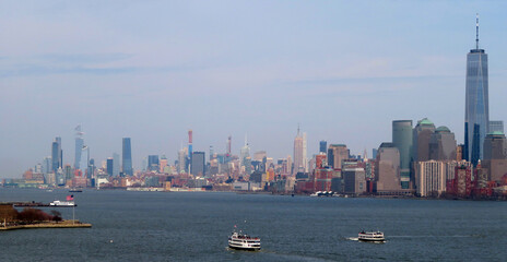 Skyline panorama of downtown Financial District and the Lower Manhattan in New York City, USA