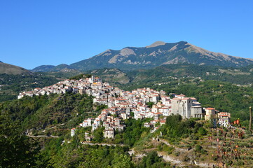 Fototapeta na wymiar Panoramic view of Rivello, a village in the mountains of the Basilicata region, Italy.