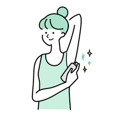 制汗スプレーする女性イラスト