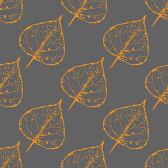Seamless pattern with autumn leaves on grey background, vector illustration