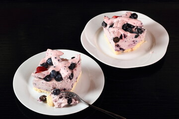 Cold cheesecake with blueberry and strawberry