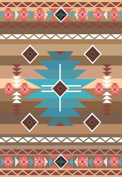 Native American pattern blue and brown color vector background 
