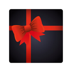 gift box present black with red bow ribbon vector illustration design