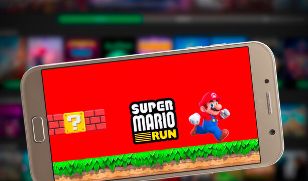 Super Mario run running on smartphone, 28 Nov, 2020, Sao Paulo, Brazil.