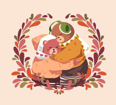 hugging bears with floral wreath clip art preview