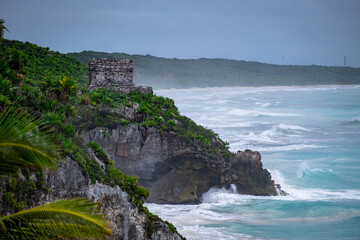 Mayan Ruins Besides Caribbean Sea. Riviera Maya