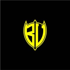 the initial letter of the shield logo B V is yellow.