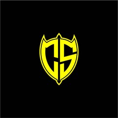 the initial letter of the shield logo C S is yellow.
