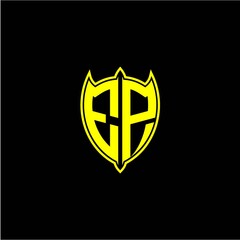 the initial letter of the shield logo E P is yellow.