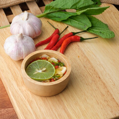 Ingredient of stir-fried beef basil. Thai Dish with free space for text.