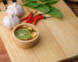 Ingredient of stir-fried beef basil. Thai Dish with free space for text.
