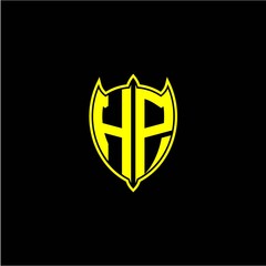 the initial letter of the shield logo H P is yellow.