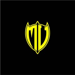 the initial letter of the shield logo M V is yellow.