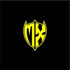 the initial letter of the shield logo M X is yellow.