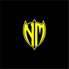 the initial letter of the shield logo N M is yellow.