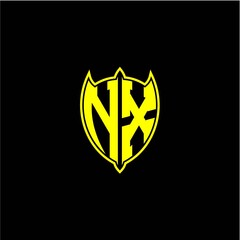 the initial letter of the shield logo N X is yellow.