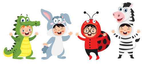 Funny Children Waering Animal Costumes
