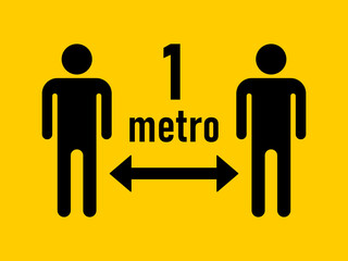 Keep Your Distance 1 Metro (1 Meter or 1 m in Italian and Spanish) Social Distancing Warning Symbol. Vector Image.